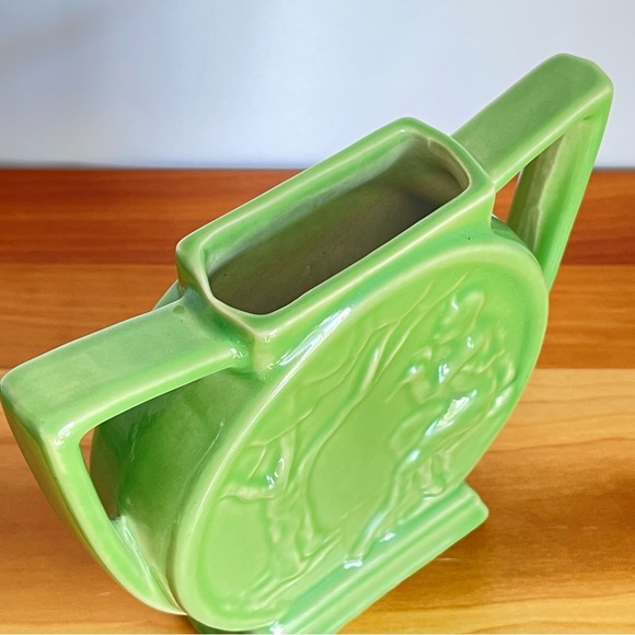 Green Art Deco Style Vase Rare Alamo Pottery MCM Greek God Pan & Grapevine - Picture 4 of 11